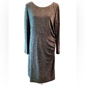 Ralph Lauren Stretch Ruched Cocktail Dress, Black/Silver Metallic, Size 18